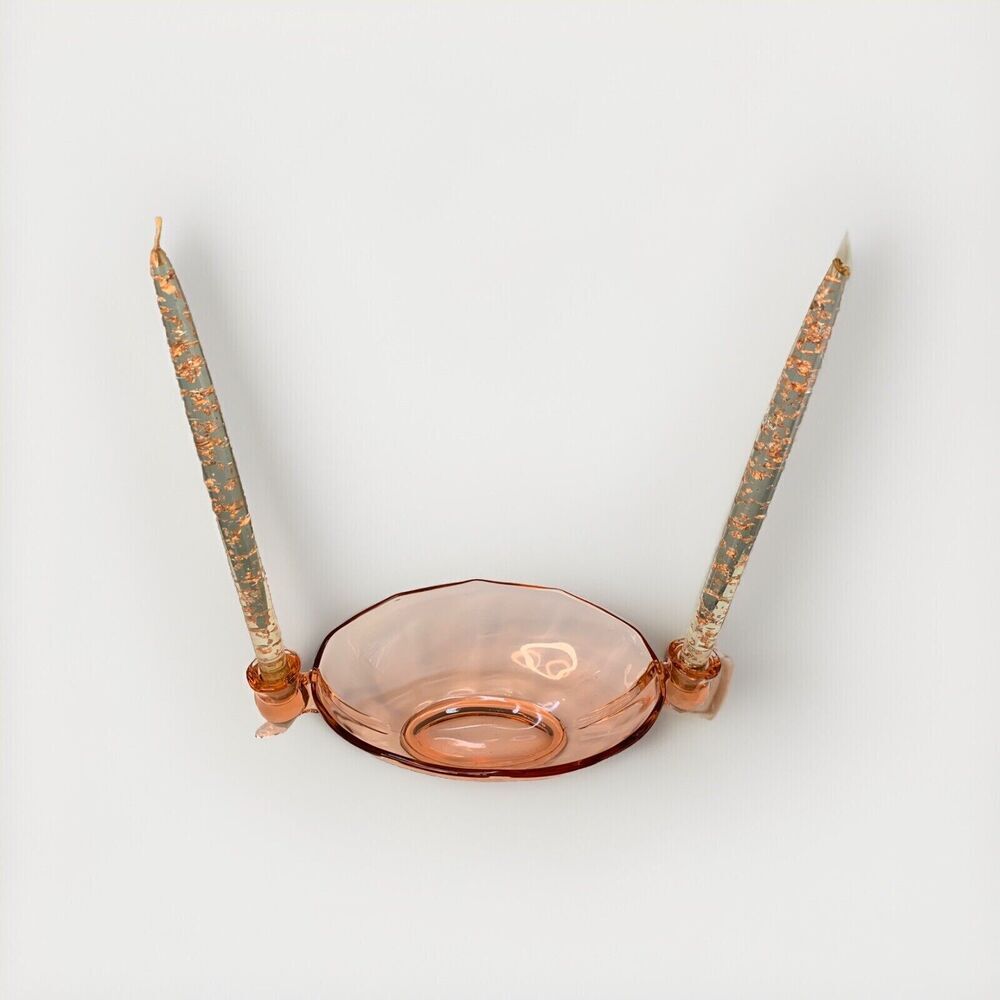Fostoria Fairfax Pink Rose Depression Glass Vintage Oval Bowl w/ Candle Holder